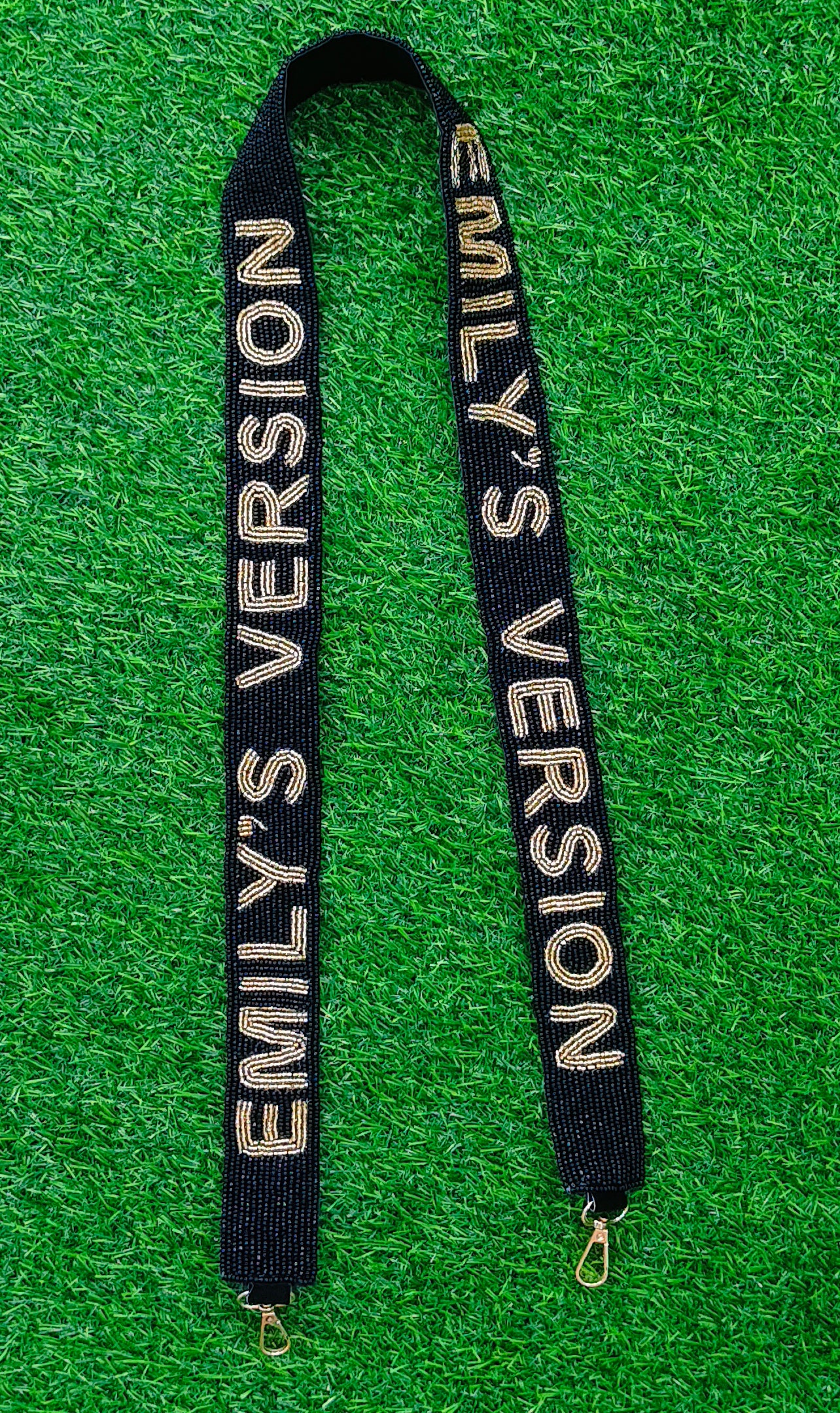 Custom Beaded Purse Straps – PONY UP, FEATHERS UP, CRUSHED IT, ELDER EMO, EMILY’S VERSION, GO SPARTANS, SHINEE, and TDC DAIMONDS (47" Long, 1.5" Wide)
