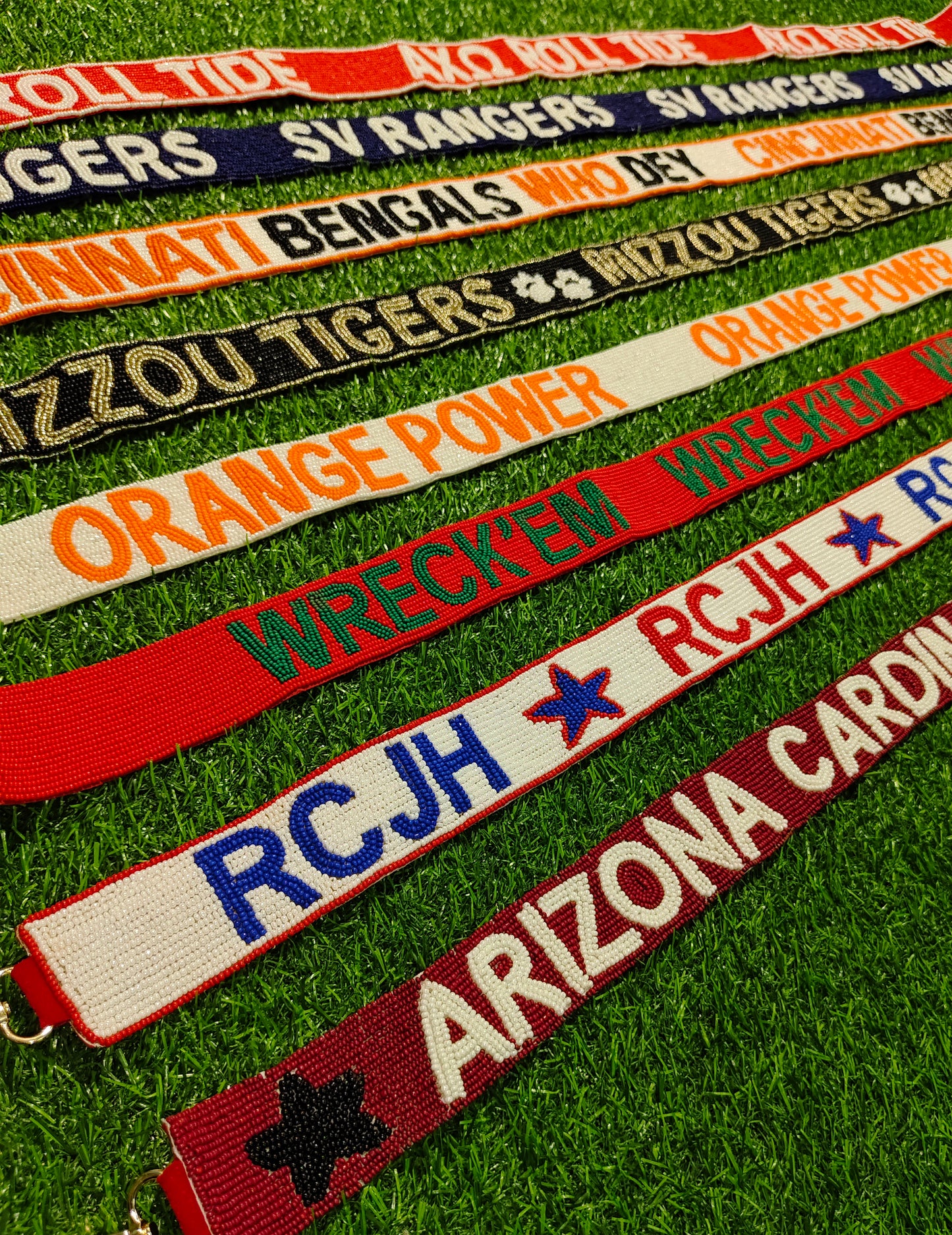 Beaded Purse Straps – AXΩ Roll Tide, SV Rangers, Cincinnati Bengals Who Dey, Mizzou Tigers, Orange Power, Wreck’Em, RCJH, Arizona Cardinals