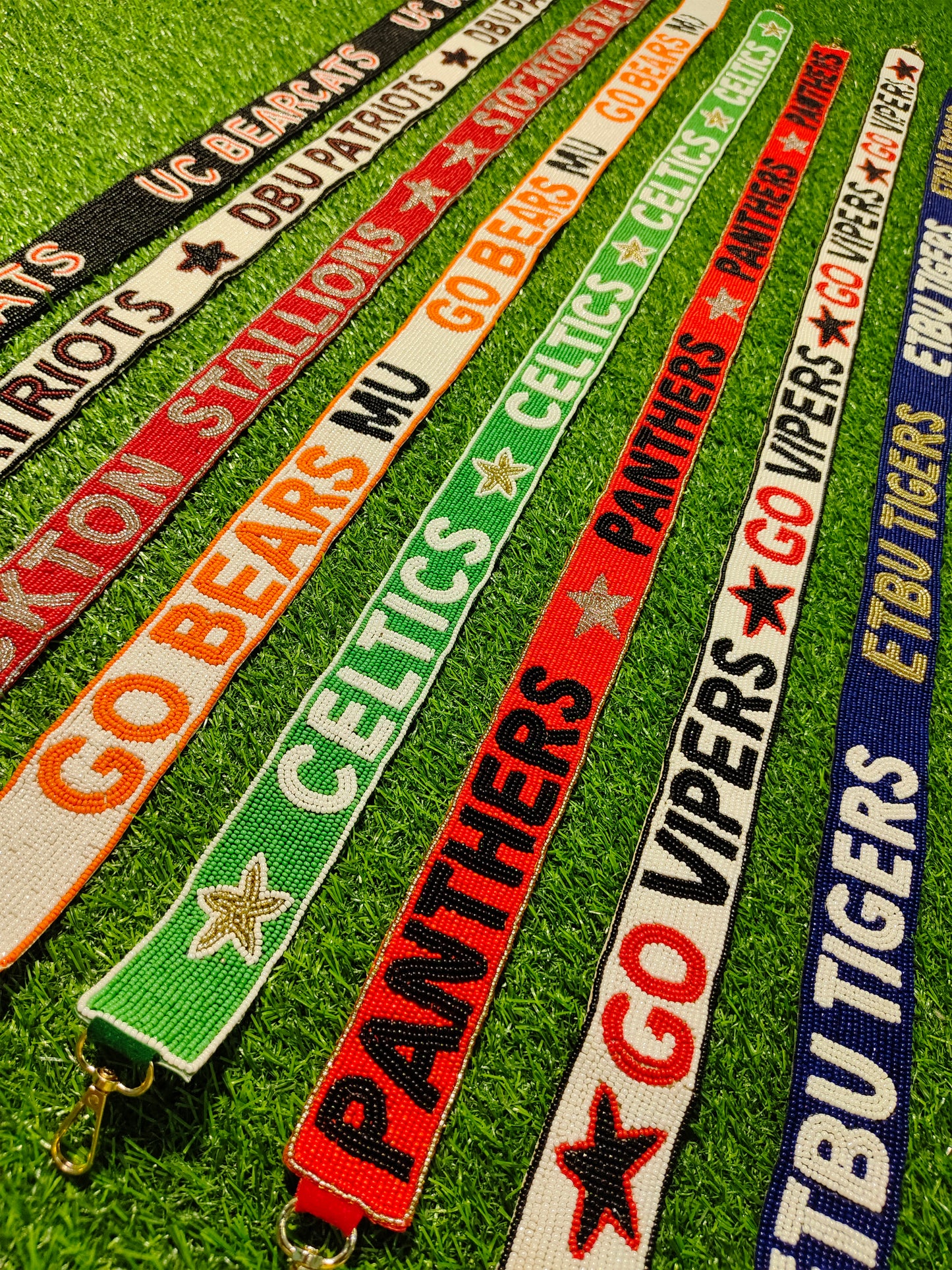 Beaded Purse Straps – UC Bearcats, DBU Patriots, Stockton Stallions, Go Bears MU, Celtics, Panthers, Go Vipers, ETBU Tigers Shoulder Straps