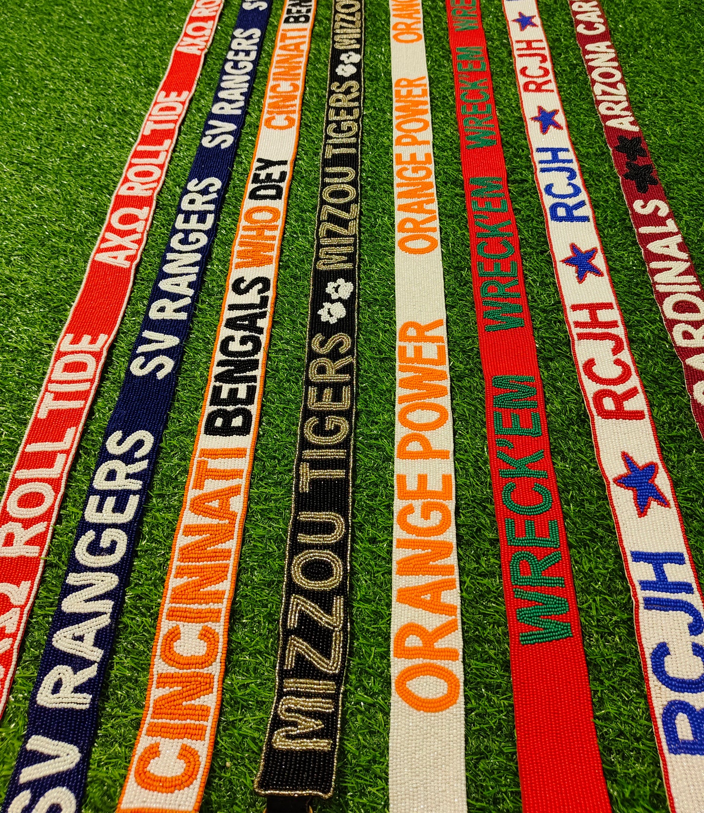 Beaded Purse Straps – AXΩ Roll Tide, SV Rangers, Cincinnati Bengals Who Dey, Mizzou Tigers, Orange Power, Wreck’Em, RCJH, Arizona Cardinals