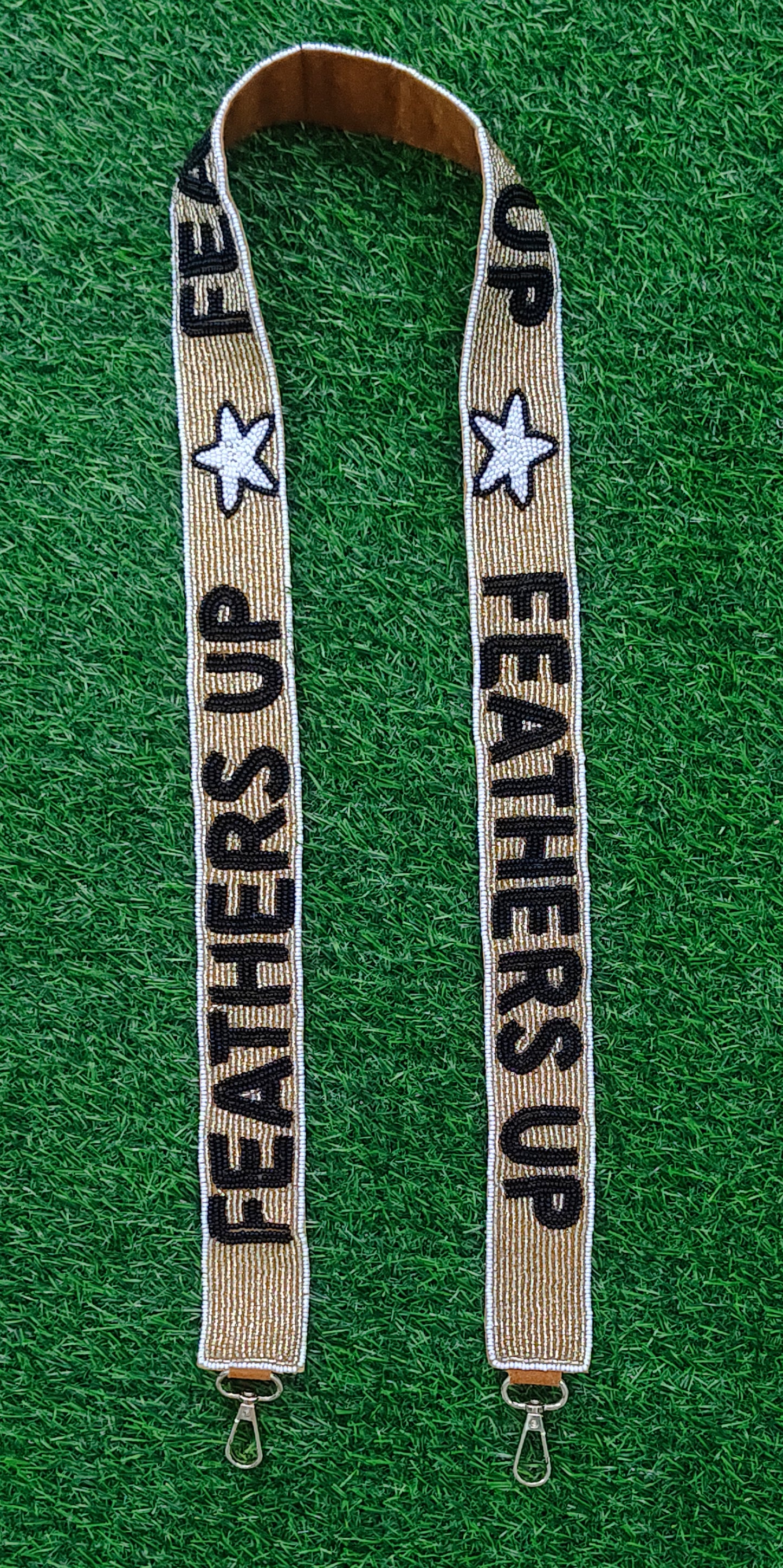 Custom Beaded Purse Straps – PONY UP, FEATHERS UP, CRUSHED IT, ELDER EMO, EMILY’S VERSION, GO SPARTANS, SHINEE, and TDC DAIMONDS (47" Long, 1.5" Wide)