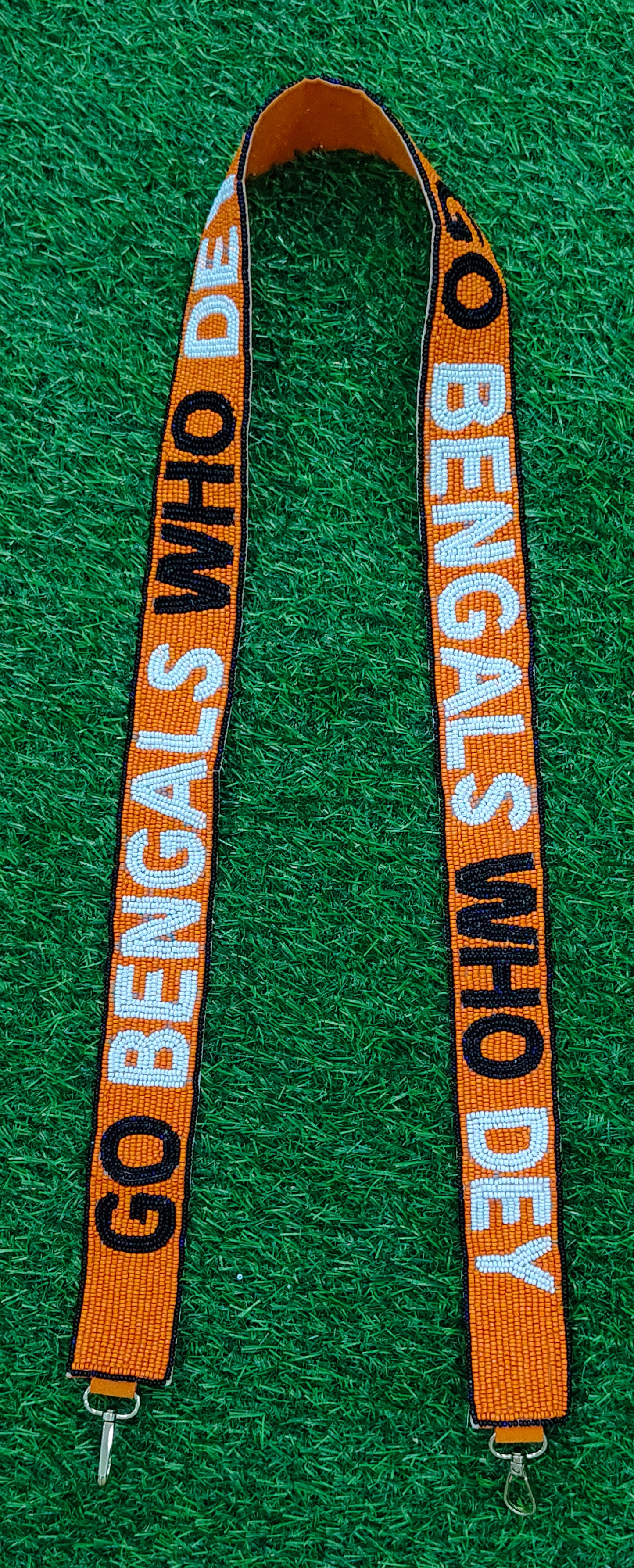 Beaded Purse Strap – "Go Cobras," "Go Bengals Who Dey," "Go Hoosiers," "Eagles," "Go Jags," "LT Cavs," "Warriors," and "Hail to Pitt!"