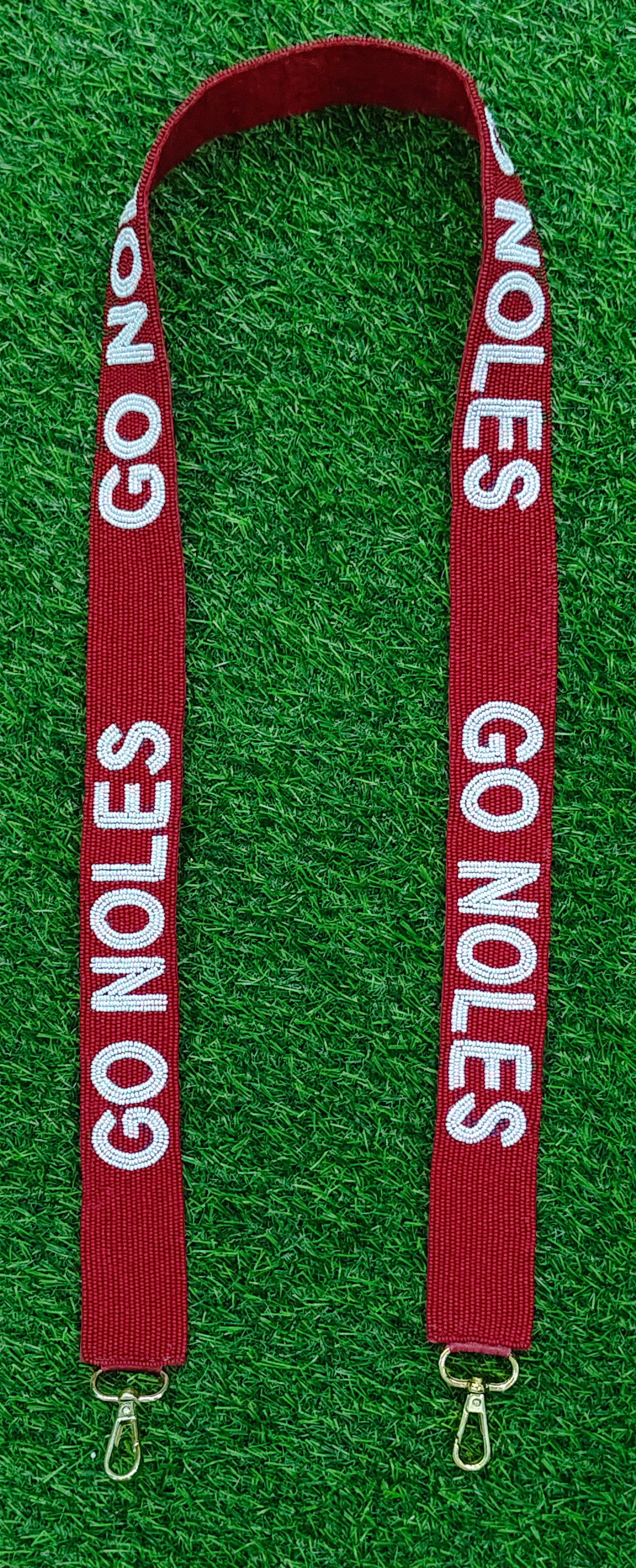 Beaded Purse Strap – "Roll Jays," "Boomer Sooner," "Gold Culture," "Florida Gators," "Raised on Dolly," "Go Hawks," "Go Noles," and "Guns Up Rangers!"