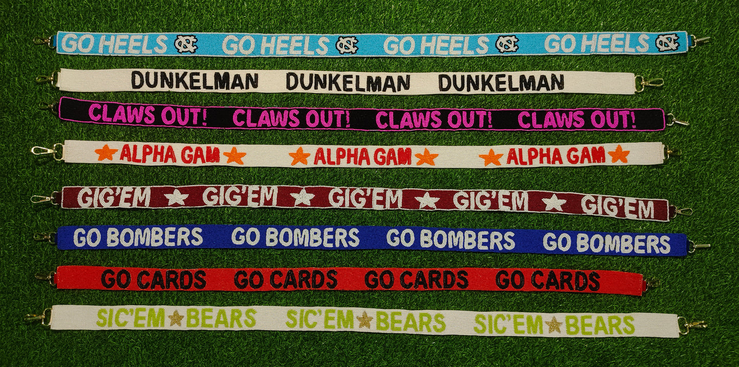 Beaded Purse Straps – GO HEELS, DUNKELMAN, CLAWS OUT!, ALPHA GAM, GIG'EM, GO BOMBERS, GO CARDS, SIC'EM BEARS Shoulder Straps
