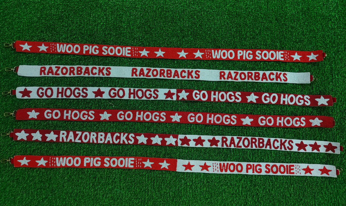 Handmade Razorbacks Go Hogs Woo Pig Sooie Beaded Purse Strap - 47" Long x 1.5" Wide (Multiple Designs) (Copy)