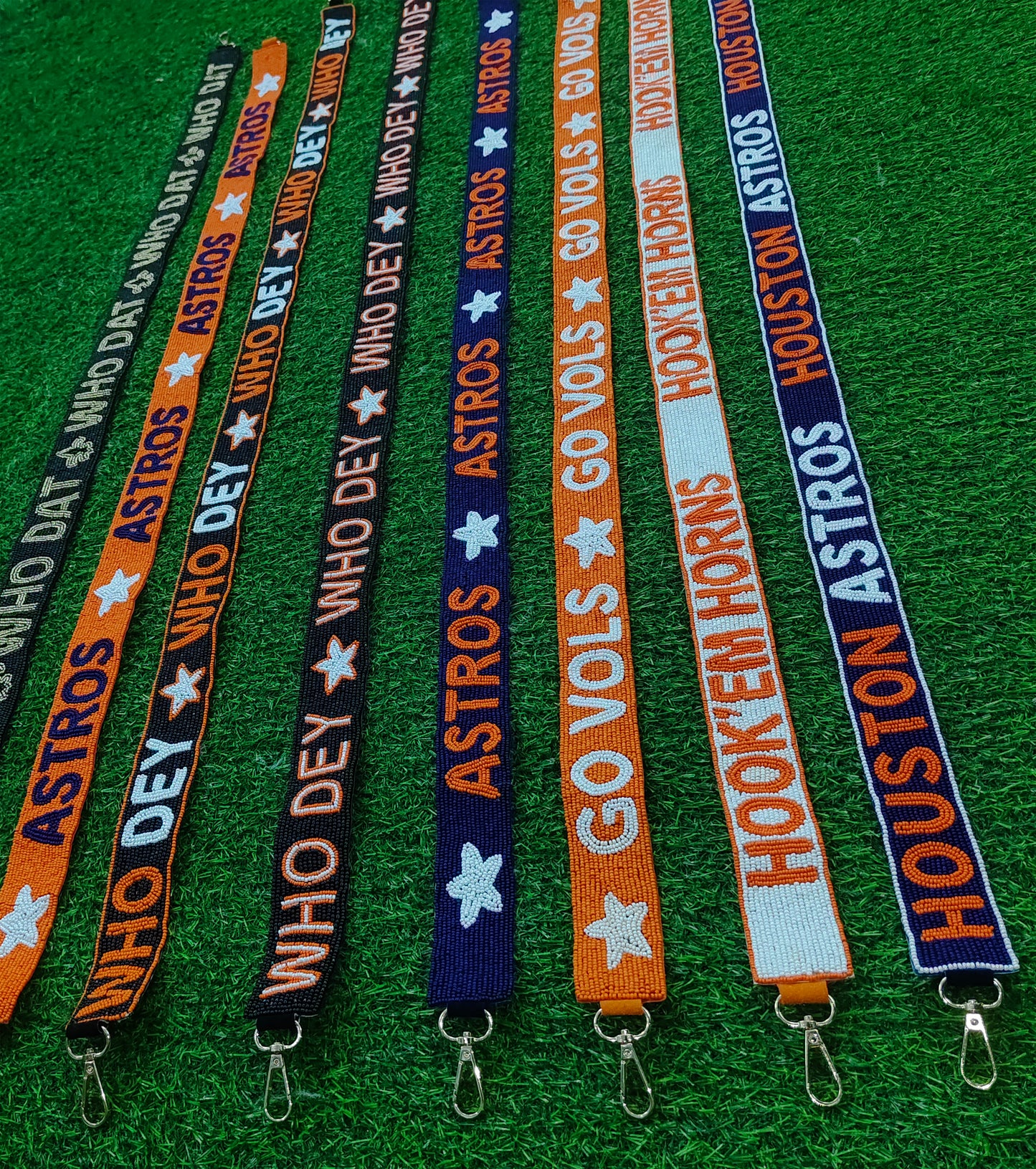 Beaded Purse Strap – "Who Dat," "Who Dey," "Go Vols," "Hook 'Em Horns," "Houston Astros" – 47" Long, 1.5" Wide