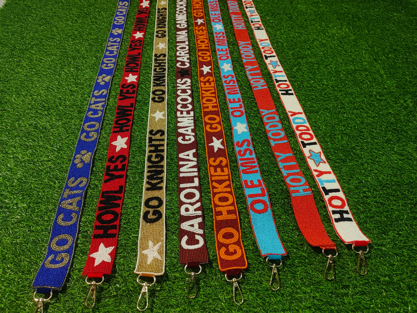 Beaded Purse Straps – Go Cats, Howl Yes, Go Knights, Carolina Gamecocks, Go Hokies, Ole Miss, Hotty Toddy (47" x 1.5")