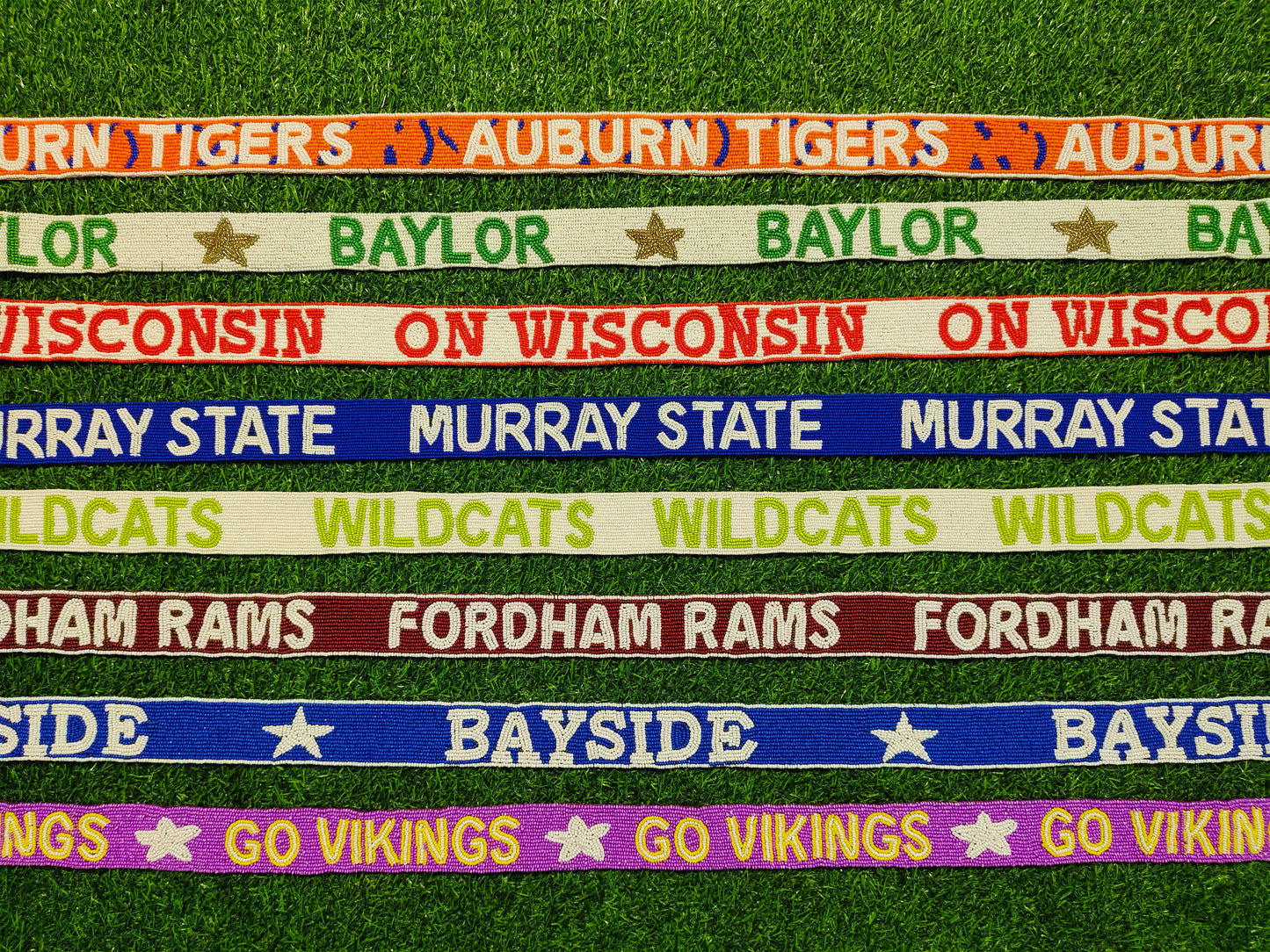 Game Day Beaded Purse Straps – Auburn Tigers, Baylor, On Wisconsin, Murray State, Wildcats, Fordham Rams, Bayside, Go Vikings – 47 Inches Long, 1.5 Inches Wide