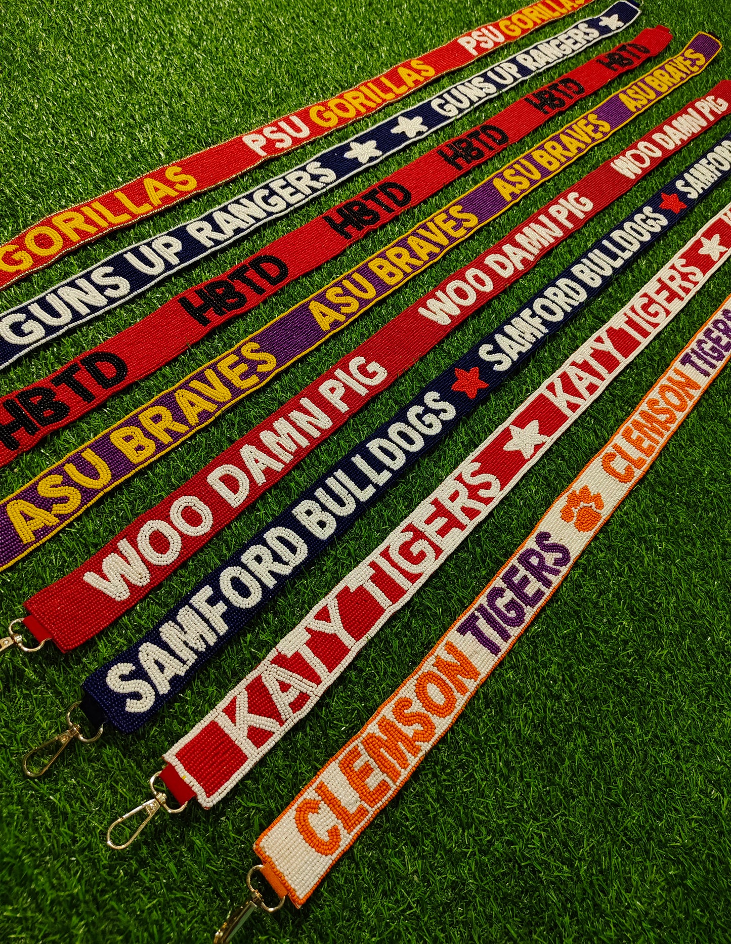 Beaded Purse Straps – PSU Gorillas, Guns Up Rangers, HBTD, ASU Braves, Woo Damn Pig, Samford Bulldogs, Katy Tigers, Clemson Tigers