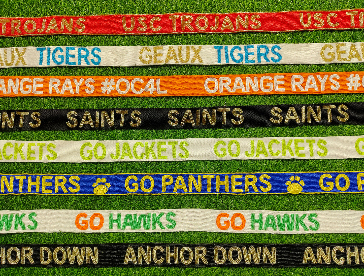 Game Day Beaded Purse Straps – USC Trojans, Geaux Tigers, Orange Rays #OC4L, Saints, Go Jackets, Go Panthers, Go Hawks, Anchor Down – 47 Inches Long, 1.5 Inches Wide