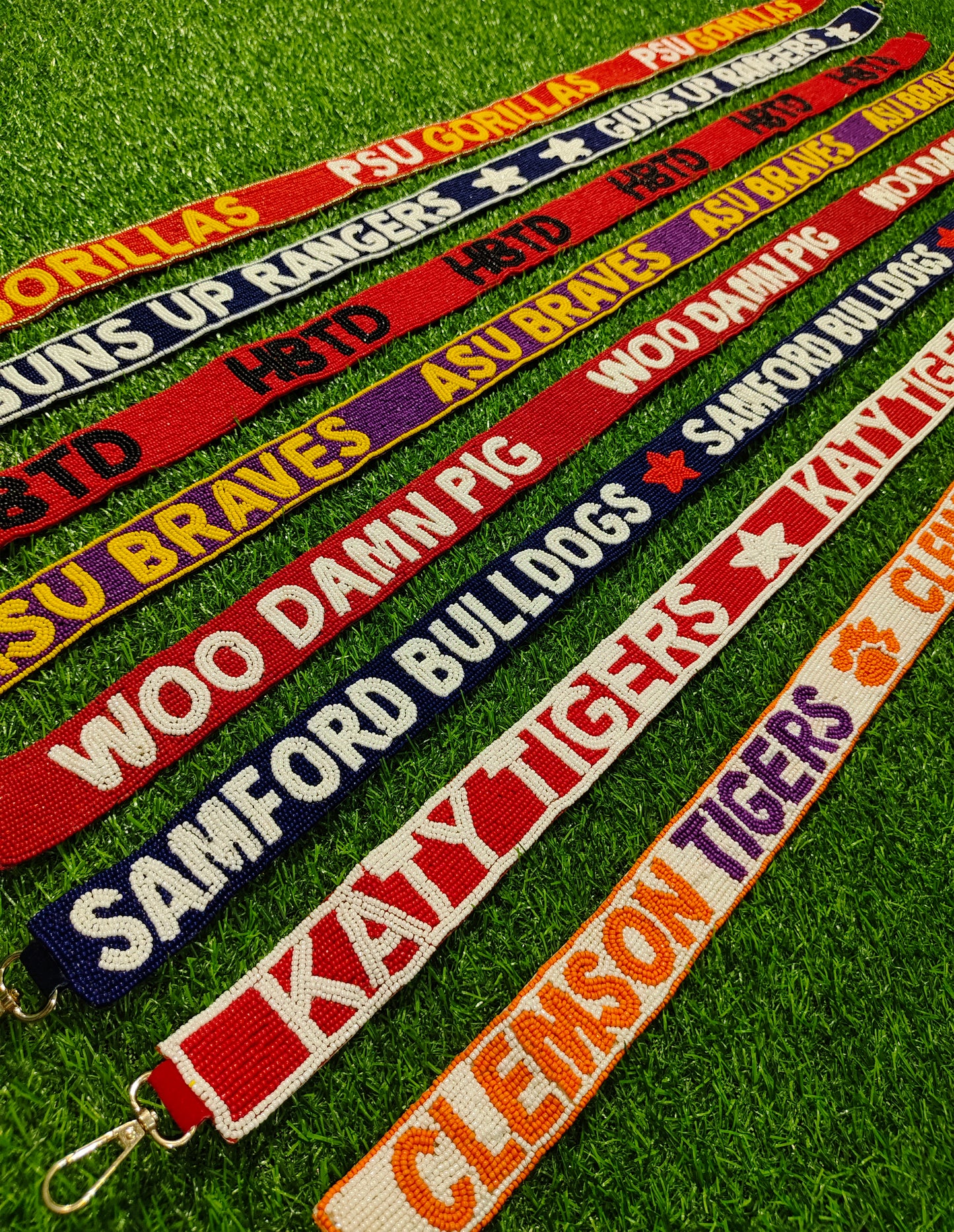 Beaded Purse Straps – PSU Gorillas, Guns Up Rangers, HBTD, ASU Braves, Woo Damn Pig, Samford Bulldogs, Katy Tigers, Clemson Tigers