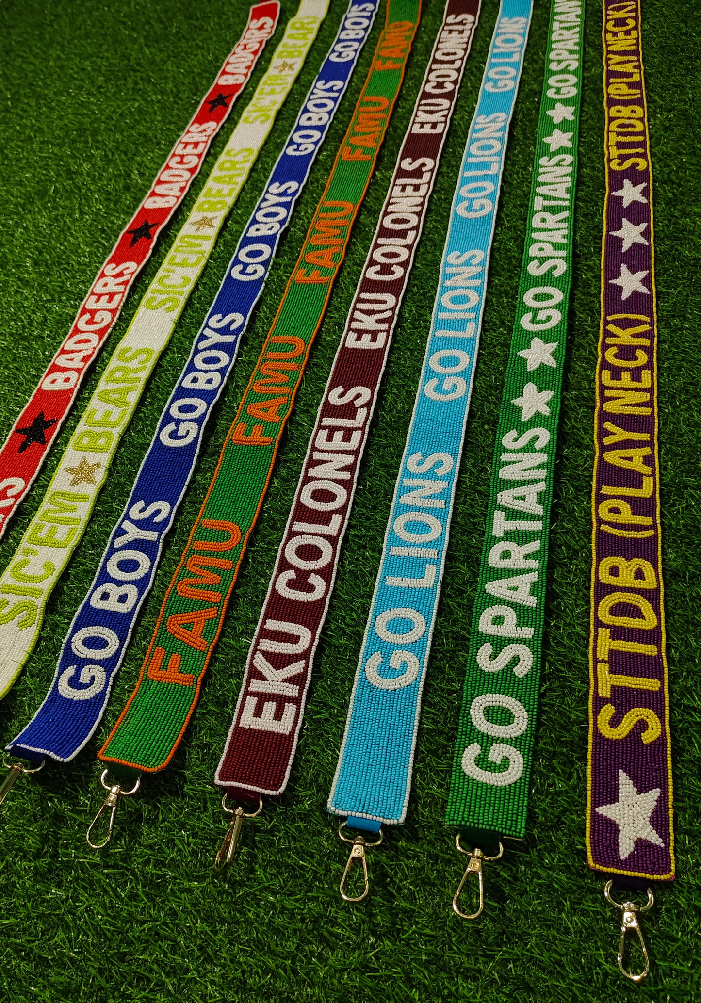 Game Day Beaded Purse Straps – Badgers, Sic ‘Em Bears, Go Boys, FAMU, EKU Colonels, Go Lions, Go Spartans, STTDB Play Neck – 47 Inches Long, 1.5 Inches Wide