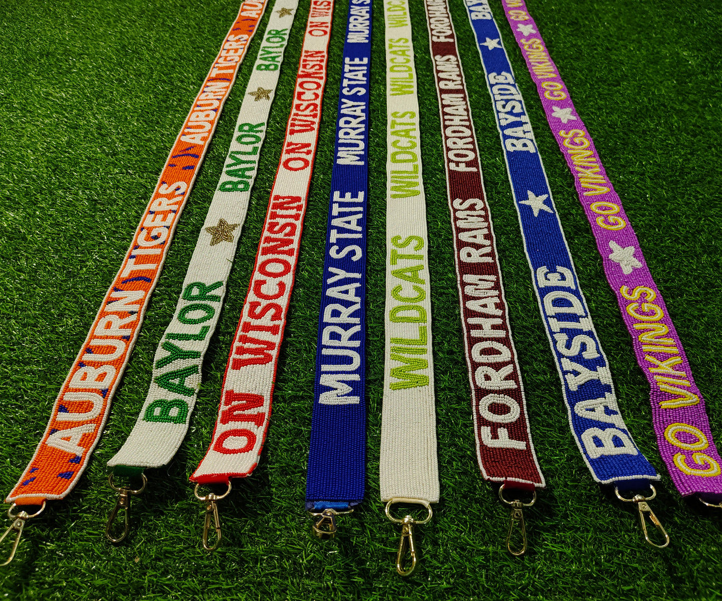 Game Day Beaded Purse Straps – Auburn Tigers, Baylor, On Wisconsin, Murray State, Wildcats, Fordham Rams, Bayside, Go Vikings – 47 Inches Long, 1.5 Inches Wide