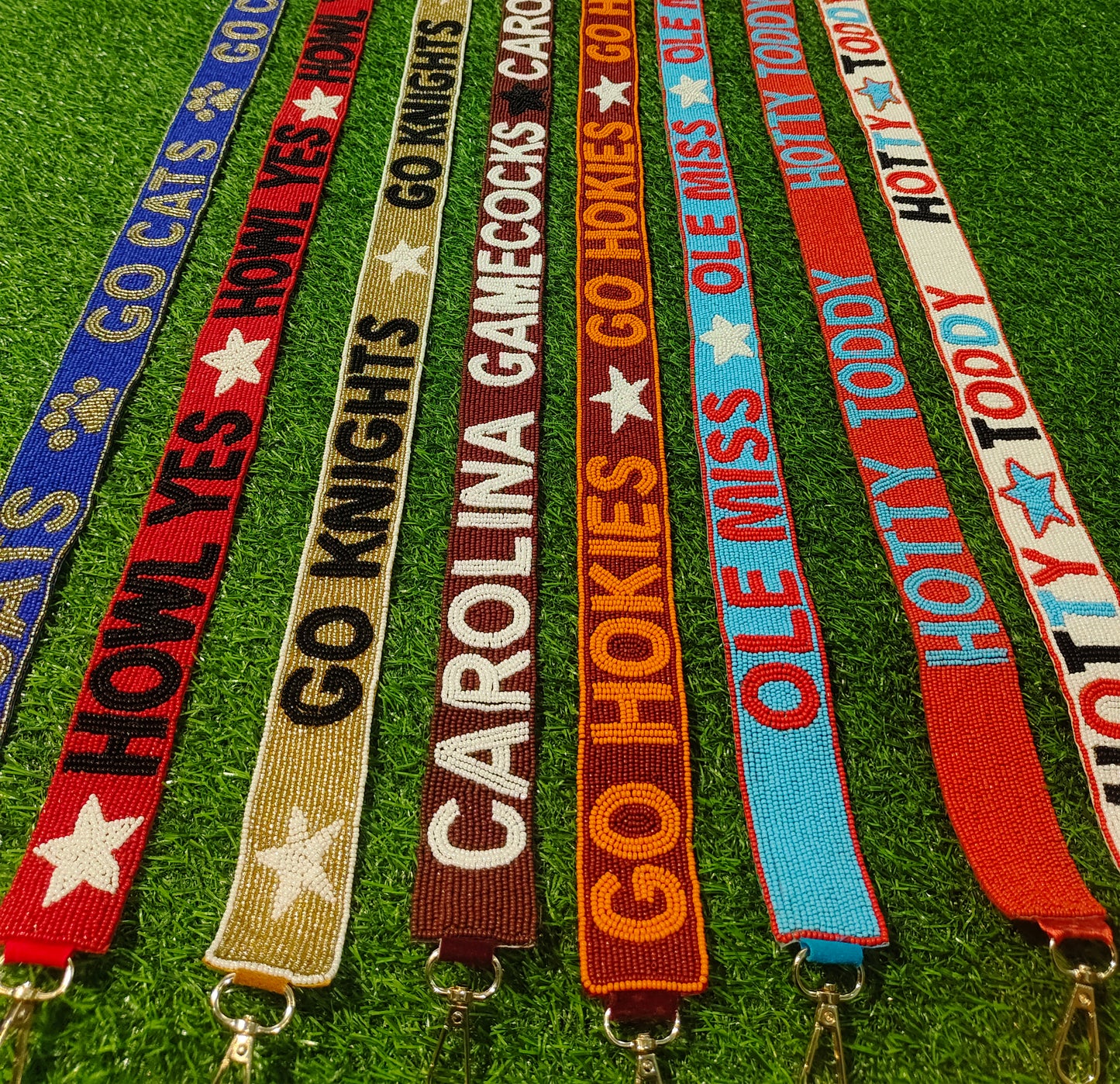 Beaded Purse Straps – Go Cats, Howl Yes, Go Knights, Carolina Gamecocks, Go Hokies, Ole Miss, Hotty Toddy (47" x 1.5")