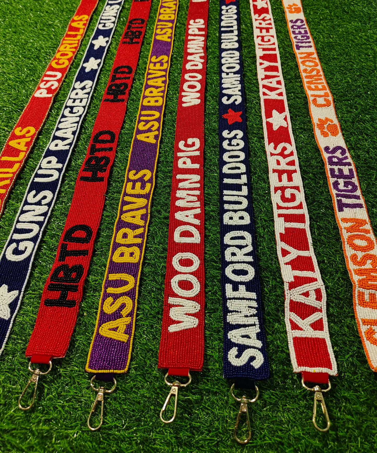 Beaded Purse Straps – PSU Gorillas, Guns Up Rangers, HBTD, ASU Braves, Woo Damn Pig, Samford Bulldogs, Katy Tigers, Clemson Tigers