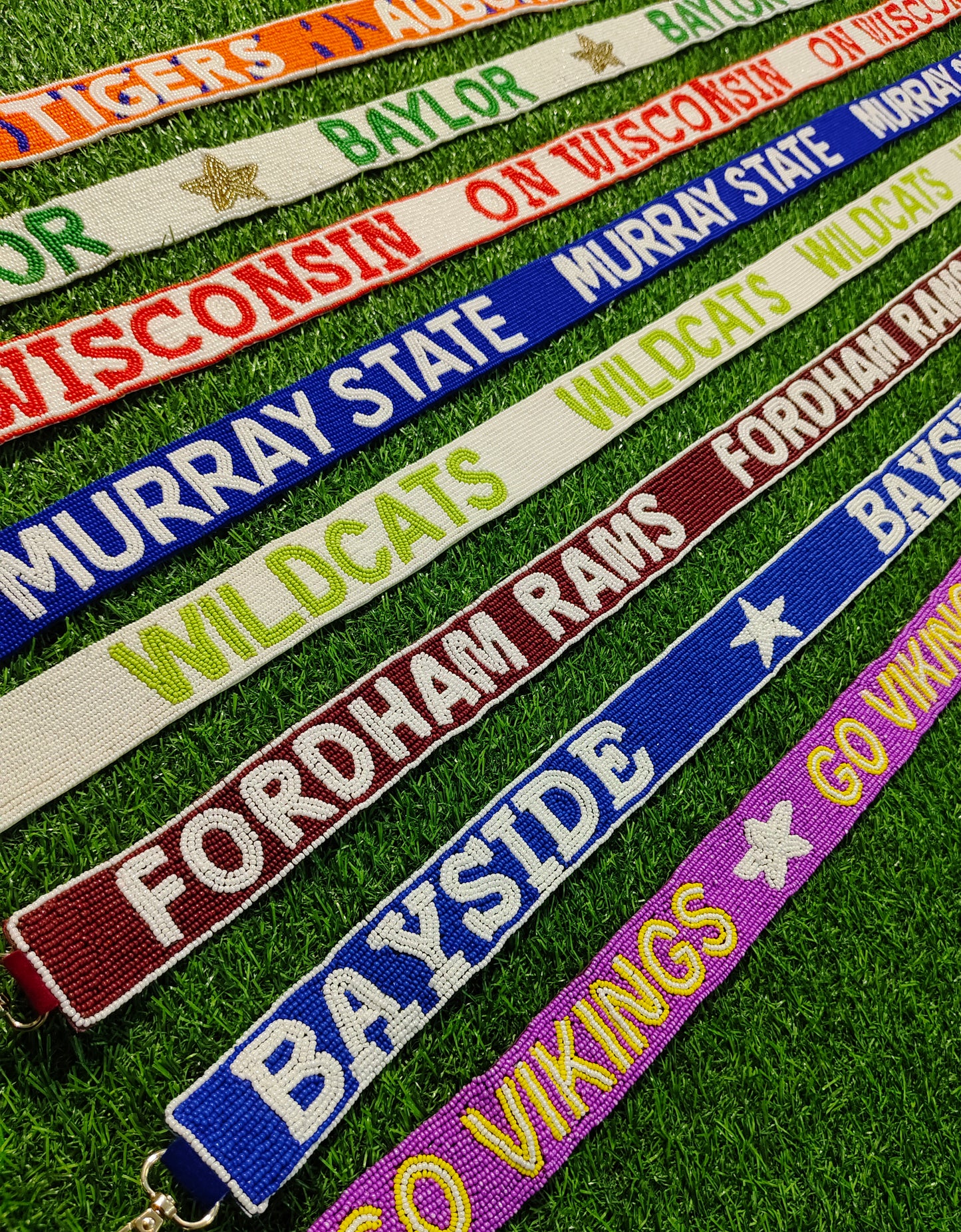 Game Day Beaded Purse Straps – Auburn Tigers, Baylor, On Wisconsin, Murray State, Wildcats, Fordham Rams, Bayside, Go Vikings – 47 Inches Long, 1.5 Inches Wide