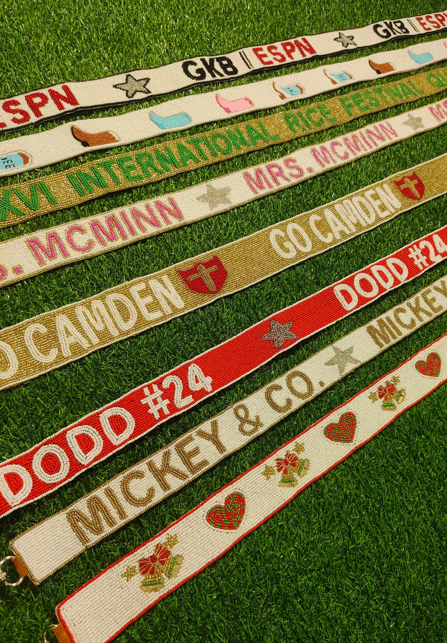 Beaded Purse Straps – GKB | ESPN, LXXXVI INTERNATIONAL RICE FESTIVAL QUEEN, MRS. MCMINN, GO CAMDEN, DODD #24, MICKEY & CO., and Heart & Floral Design (47" Long, 1.5" Wide)