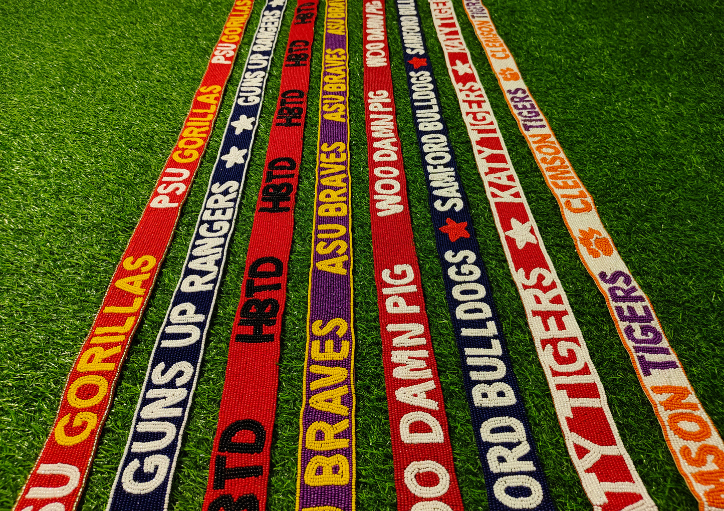 Beaded Purse Straps – PSU Gorillas, Guns Up Rangers, HBTD, ASU Braves, Woo Damn Pig, Samford Bulldogs, Katy Tigers, Clemson Tigers