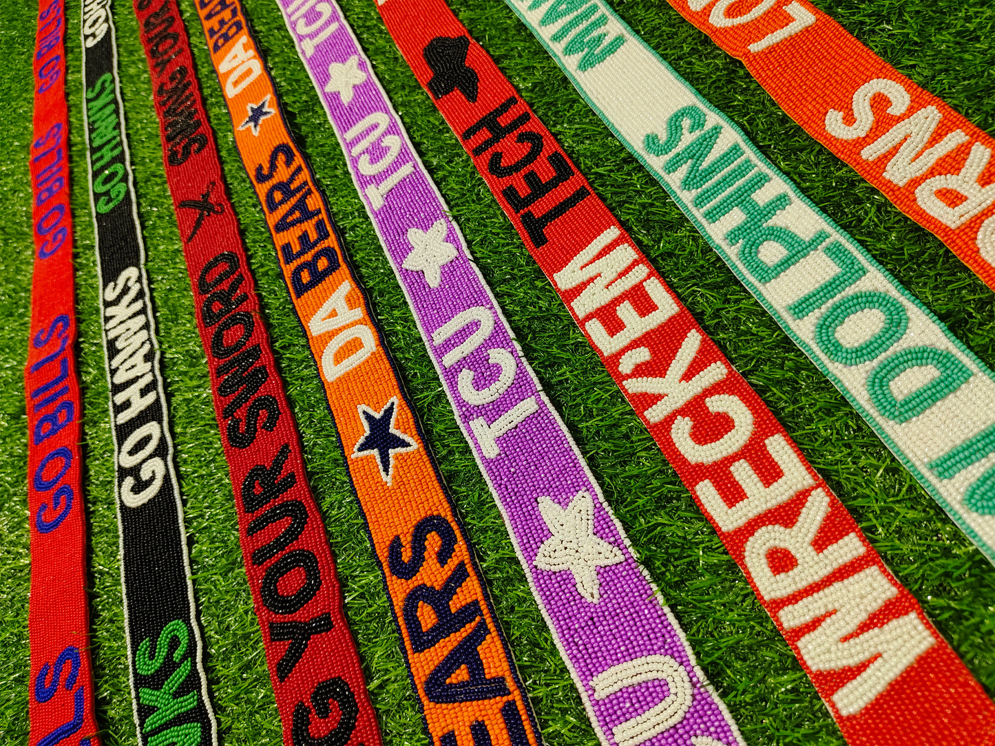 Game Day Beaded Purse Strap – Go Bills, Go Hawks, Swing Your Sword, Da Bears, TCU, Wreck ‘Em Tech, Miami Dolphins, and Longhorns – 47 Inches Long and 1.5 Inches Wide