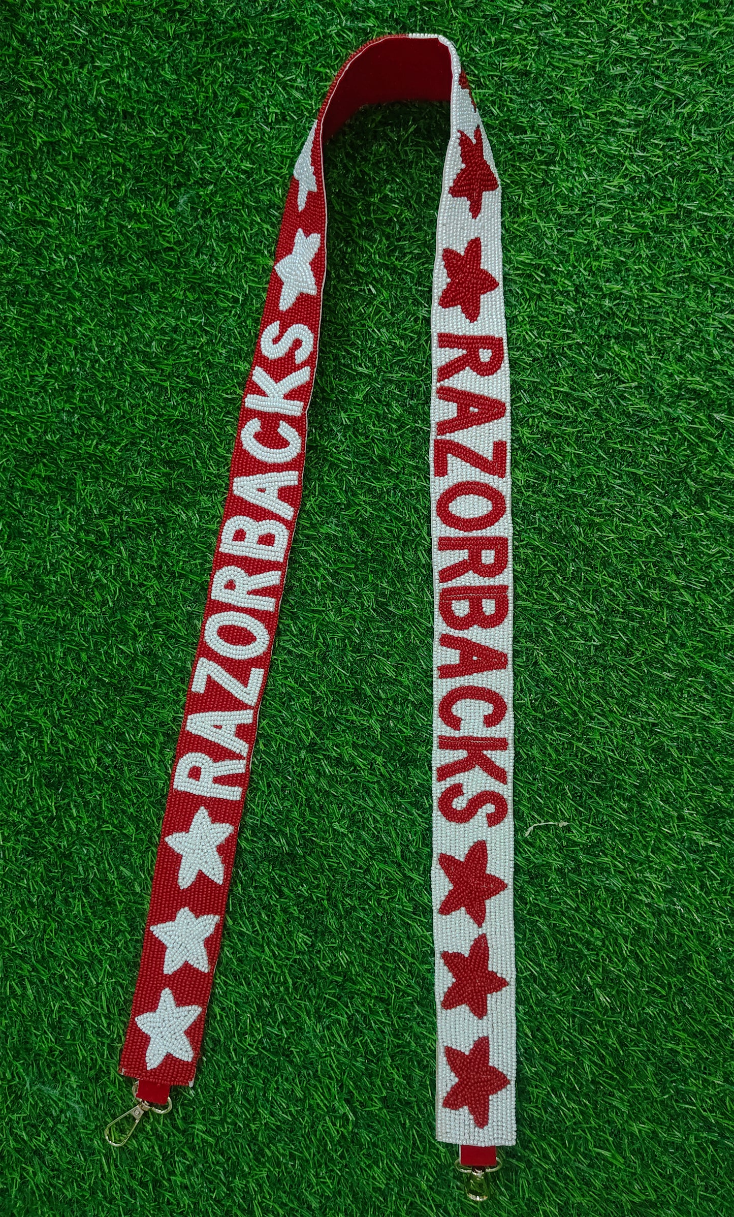 Handmade Razorbacks Go Hogs Woo Pig Sooie Beaded Purse Strap - 47" Long x 1.5" Wide (Multiple Designs) (Copy)