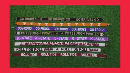 Beaded Purse Straps – Go Braves, Tennessee, Go Frogs, Pittsburgh Pirates, K-State, Alabama, Roll Tide (47" x 1.5")